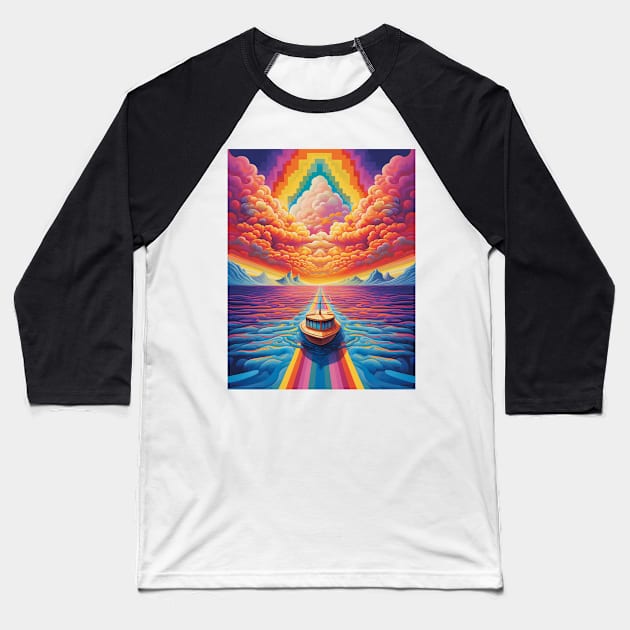 Tug Boat on Ocean under the Rainbow Sky Baseball T-Shirt by EpicFoxArt